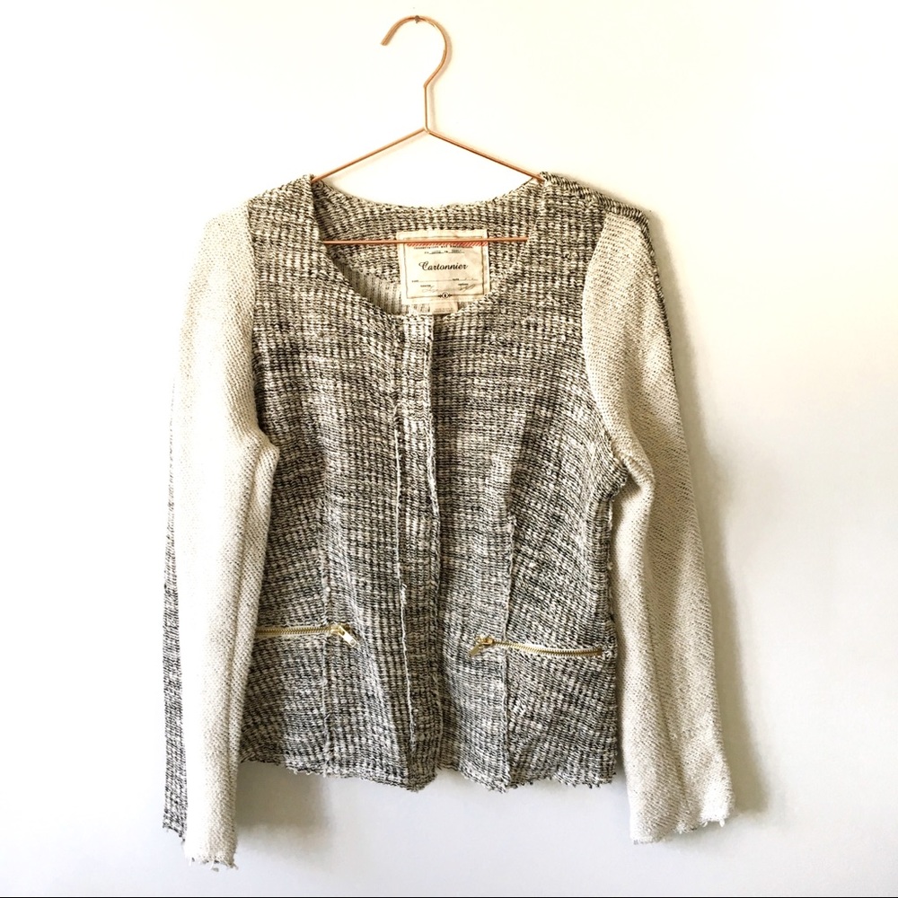 Anthropologie Cream Sweater Cartonnier Soft Blazer